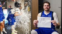 Luka Doncic and Mavs celebrate in locker room after his 73 points vs Hawks