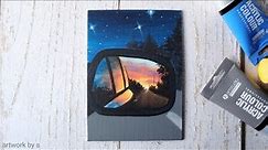 How to Paint Car Mirror Reflection / Sunset Scenery | Easy Acrylic Painting Tutorial for Beginners