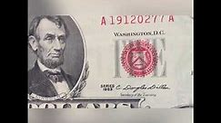 Rare Red Seal 5$ Dollar bill Series 1963