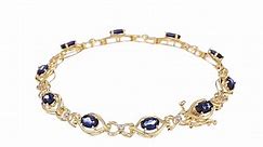 18k Yellow Gold Over Sterling Silver Created Blue and White Sapphire Bracelet, 7.25