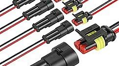 NAOEVO 2 Pin Connector Waterproof, 16 AWG 2 Wire Connectors, Automotive Electrical Connectors Male And Female Way With Heat Shrink Tubing For Car Truck Boat Wire Connection, 6 Kits