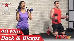 40 Min Back and Bicep Workout for Women & Men - Back and Biceps Exercises at Home with Dumbbells