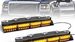 HLauto 6Z4J Emergency Dash Strobe Lights: 2x16.8 inch Amber Safety Lights, 48 LED Flashing Warning Hazard Interior Windshield Visor Traffic Light Bar for Trucks, Construction Vehicles
