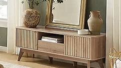 mopio Brooklyn Mid-Century Modern TV Stand, for TVs up to 50” Waveform Panel, Sleek Curved Profile with Adjustable Shelf and Sturdy Box Frame Leg (Golden Oak, 57")