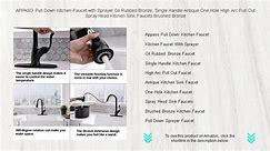 APPASO Pull Down Kitchen Faucet with Sprayer Oil Rubbed Bronze, Single Handle Antique One Hole High Arc Pull Out Spray Head Kitc