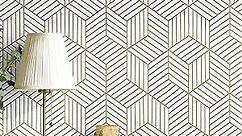 CiCiwind Peel and Stick Wallpaper White and Gold Geometric Wallpaper Removable Self Adhesive Wall Paper Gold Striped Hexagon Vinyl Contact Paper for Cabinets Shelf Drawer Waterproof 15.7"x78.7"Upgrade