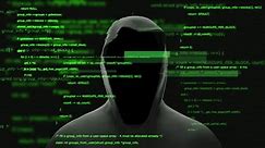 Hacker in a hoodie - glitch background