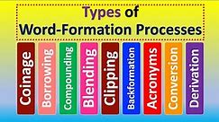 Types of Word-Formation Processes, Coinage, Borrowing, Compounding, Blending, Clipping, Acronyms etc