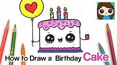 How to Draw a Cute Birthday Cake EASY