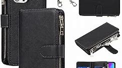 iCoverCase iPhone 14 Pro Case with Strap for Women, Crossbody Wallet Case for iPhone 14 Pro with Card Holder, Zipper Purse PU Leather Card Slots Lanyard Flip Cover Case 6.1 Inch (Black)