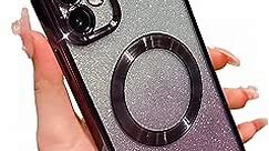 SobLn for iPhone 11 Case Glitter Magnetic Compatible with MagSafe Full Camera Lens Protection Luxury Plating Cute Bling Clear Shockproof Slim Phone Case for Women Girls (Purple)