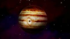 4K Wide of Jupiter with animated layers and big rotating storm, fifth planet from the Sun and the largest planet in our Solar System.