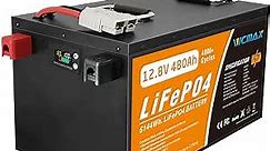 Vicmax LiFePO4 Battery 12V 480AH, 6144Wh Rechargable Lithium Battery, 4000+ cycles, Build-In 250A BMS Batteries, Power Replacement for Backup Power/Household Energy/RV/Golf Cart/Camping/Solar/Off-Grid
