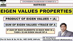 Properties of eigen values of a matrix | Eigenvalue Theorems | Eigenvalues for Matrix | Eigen Values
