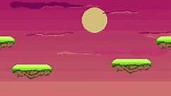 Pixel art Game Design 8 bit video vector. Animation of old style pixel game. Pixel art game background. Ground, grass, sky, tree, clouds and stars. Old school background for game.