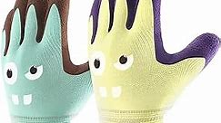 COOLJOB 2 Pairs Modal Toddler Work Gloves Ages 6-8, Rubber Coated Kids Gardening Gloves for Children, Ultra Soft Skin-friendly (Little Monster Series, Medium M)