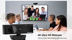 4K Webcam with Tripod 8MP HD Computer Camera for Desktop PC