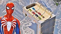 CARROS na Rampa Reta com Homem Aranha e Heróis! Desafio com Carros - GTA V Mods - IR GAMES