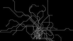 Animation of white lines making a circuit, process of lightning up micro processing unit or making a scheme of subway metro map. Line diagram with nodes concept. Overlay video for alpha channel.