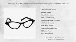 Hip Hop 50's Shop Cat Eye Rhinestone Glasses for Women 50s Retro Fashion Costume Party, Black, Adult