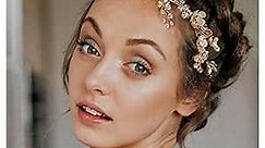 SWEETV Rose Gold Wedding Headband for Bride, Floral Bridal Headband Rhinestone Headpiece Wedding Hair Accessories