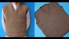 Crochet Men's Sweater Alpine Stitch//Easy Crochet V-Neck Vest Sweater for Gents(PART-2)