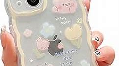 SZXYCZL Compatible with iPhone 15 Phone Case,Cute Cartoon Floral Bear Butterfly Design for Women Girls Aesthetic Kawaii Slim Soft TPU Transparent Case-Yellow