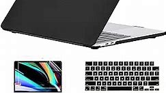 EooCoo Compatible for 2024 M2 MacBook Pro 13 Inch Case 2023-2020 M1 A2338 A2251 A2289 A2159 A1989 A1706 A1708 Hard Case with Keyboard Cover, Screen Protector - Black