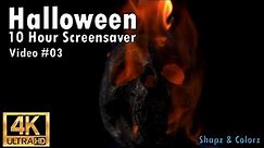 [4K] Halloween Jack O Lantern Skull Flames Ambience Screensaver Background Video #03 for 10 Hours HD