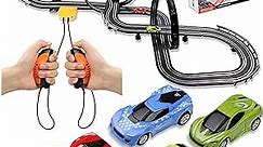 Slot Car Race Track Sets, 23ft Battery Powered or Electric Track with 4 Slot Cars, Dual Racing Game Lap Counters, Race Track Set Features a Loop, Turns, Straightaways and a Crossover for Boys Age 6-12