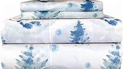 Thermee Micro Flannel Full-Size Sheet Set, Machine Wash & Dry, No Pilling, 16" Deep Pocket with 2 Pillowcases, Blue Spruce