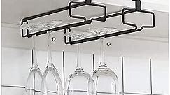 LINFIDITE Wine Glass Holder 2PCS Stemware Rack Hanger Under Cabinet Wine Glass Rack Kitchen Hanging Glass Storage Rack Organizer,Black