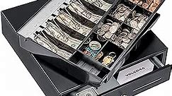 Volcora Cash Register Drawer for Point of Sale (POS) System with Fully Removable 2 Tier Cash Tray, 5 Bill/8 Coin, 24V, RJ11/RJ12 Key-Lock, Double Media Slot, Black