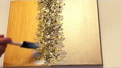 DIY Champagne Gold and Gold Crushed Glass Wall art || Easy Gold Glitter Wall Decor