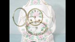 PHOTOSHOOT FRANKLIN MINT Hermle ROSE Porcelain Mantel Clock Vintage Double Bell Chime Germany 1991