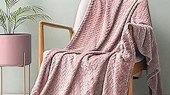 Exclusivo Mezcla Pink Fleece Throw Blanket for Couch and Bed, 50x70 Inches Soft Cozy 3D Decorative Jacquard Flannel Blankets, Lightweight Fuzzy Plush Warm Throws for All Seasons
