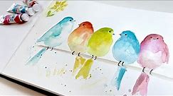 How to Paint Cute and Colorful Watercolor Birds - Easy Greetings Card Idea - Step by Step Tutorial