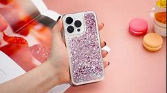 Caka Glitter Phone Case Girly Girls Women Bling Liquid Sparkle Fashion Moving Quicksand Pink Case for iPhone 12 12 Pro (6.1 inches) (Rose Gold)