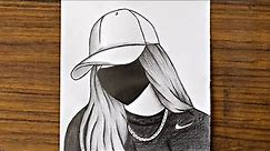 Girl with mask drawing | How to draw a girl wearing a hat | Pencil sketch for beginners | Drawing