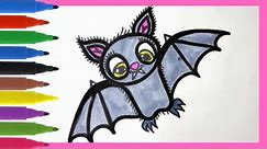 Drawing and coloring Bat 🦇✍🏻💜😍 for kids || how to draw