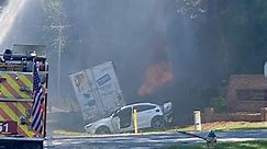 Tractor-trailer catches fire in crash on NC Hwy 73, gas line damaged