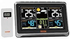 VEVOR Weather Station Indoor Outdoor, 7.5 in Large Color Display, Wireless Digital Home Weather Station, with Sensor Atomic Clock Adjustable Backlight Forecast Data Calendar Alarm Alert Temperature