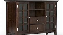 SIMPLIHOME Acadian SOLID WOOD Universal TV Media Stand, 53 inch Wide, Transitional, Living Room Entertainment Center with Storage, for Flat Screen TVs up to 60 inches in Brunette Brown