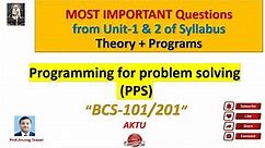 Important questions PPS unit-1 and unit-2 | C Programming | AKTU | BCS101 | BCS 201 | Hindi