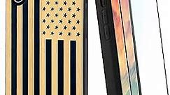 iProductsUS American Flag Phone Case Compatible with iPhone XR and Screen Protector, Engraved in USA, Built-in Metal Plate, TPU Shockproof Black Bamboo Cover (6.1")