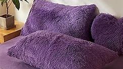 Purple fluffy pillow, Soft Faux Fur Plush purple pillow covers, purple fuzzy pillow covers fluffy pillows for bedroom , fluffy purple pillow cases Zipper Closure, Set of 2(20 x 26 Inches, Purple )
