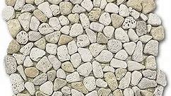 Stone Center Online Travertine Mix Giallo Marble River Rocks Pebble Stone Mosaic Tile Tumbled Kitchen Bath Wall Floor Backsplash Shower (1 Sheet)