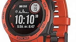 Garmin Instinct Solar, Rugged Outdoor Smartwatch with Solar Charging Capabilities, Built-in Sports Apps and Health Monitoring, Flame Red