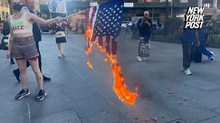 Anti-Israel protesters wave Hezbollah banner, set American flags on fire during NYC unrest