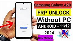 Samsung galaxy A20 Frp Unlock Google account bypass 2024 New Method